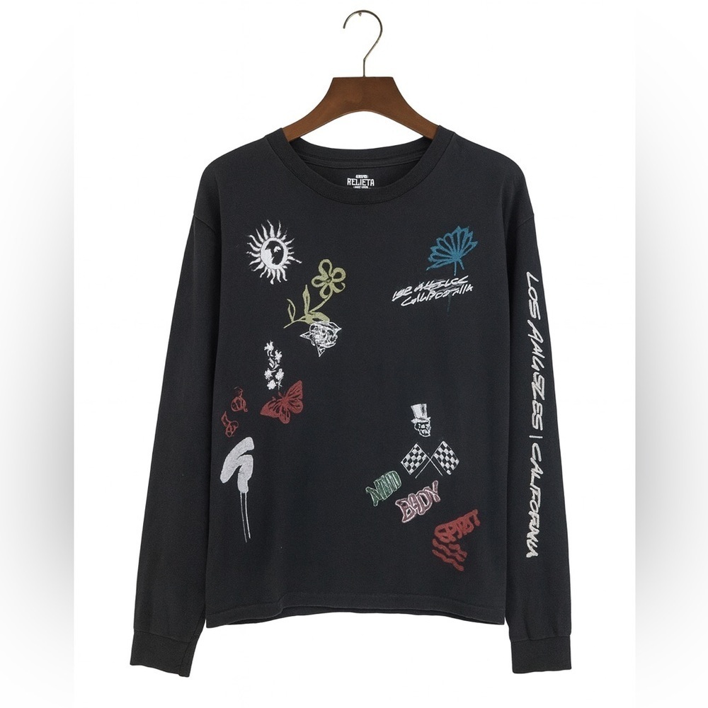 Hollister Men’s Small Size Black Long Sleeved Cotton Crewneck Graphic T-Shirt